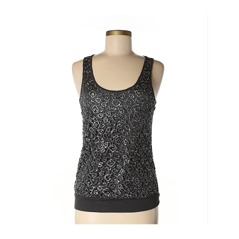 Express Sleeveless Silver and Gray/Grey Top